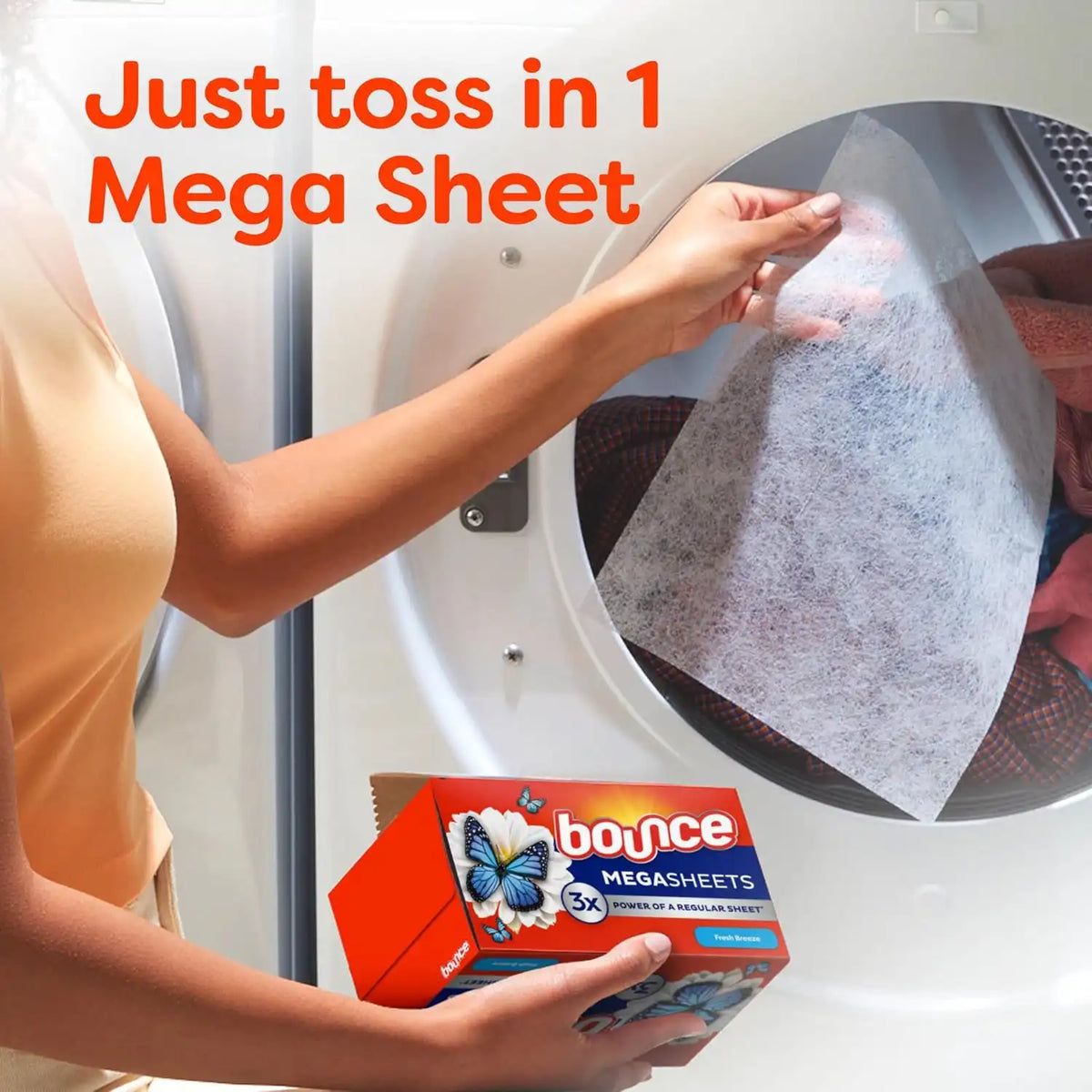 Bounce WrinkleGuard Mega Fabric Softener Dryer Sheets, Wrinkle Release with Outdoor Fresh Scent, 130 ct