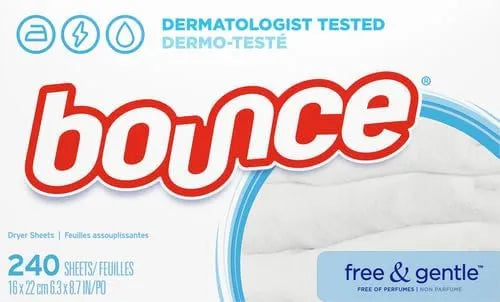 Bounce Free & Gentle Dryer Sheets, Unscented, 240 Count (Pack of 4)