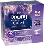 Downy CALM, Mega Dryer Sheets, Laundry Fabric Softener, Lavender and Vanilla Bean, 130 Count