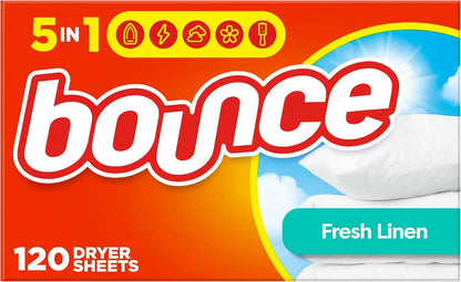 Bounce Fabric Softener Sheets, Fresh Linen Scent,120 Count (Pack of 6)