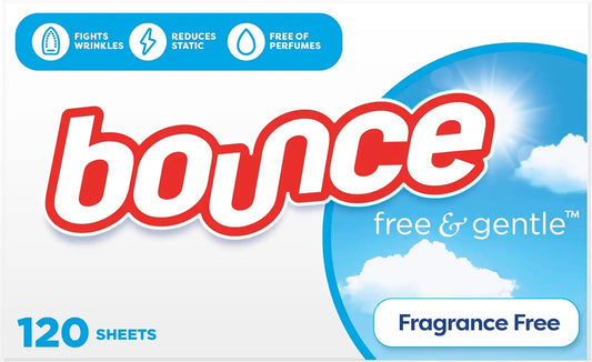 Bounce Fabric Softener Dryer Sheets, Free and Gentle for Sensitive Skin, Unscented, 120ct