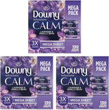 Downy CALM, Mega Dryer Sheets, Laundry Fabric Softener, Lavender and Vanilla Bean, 130 Count (Pack of 3)