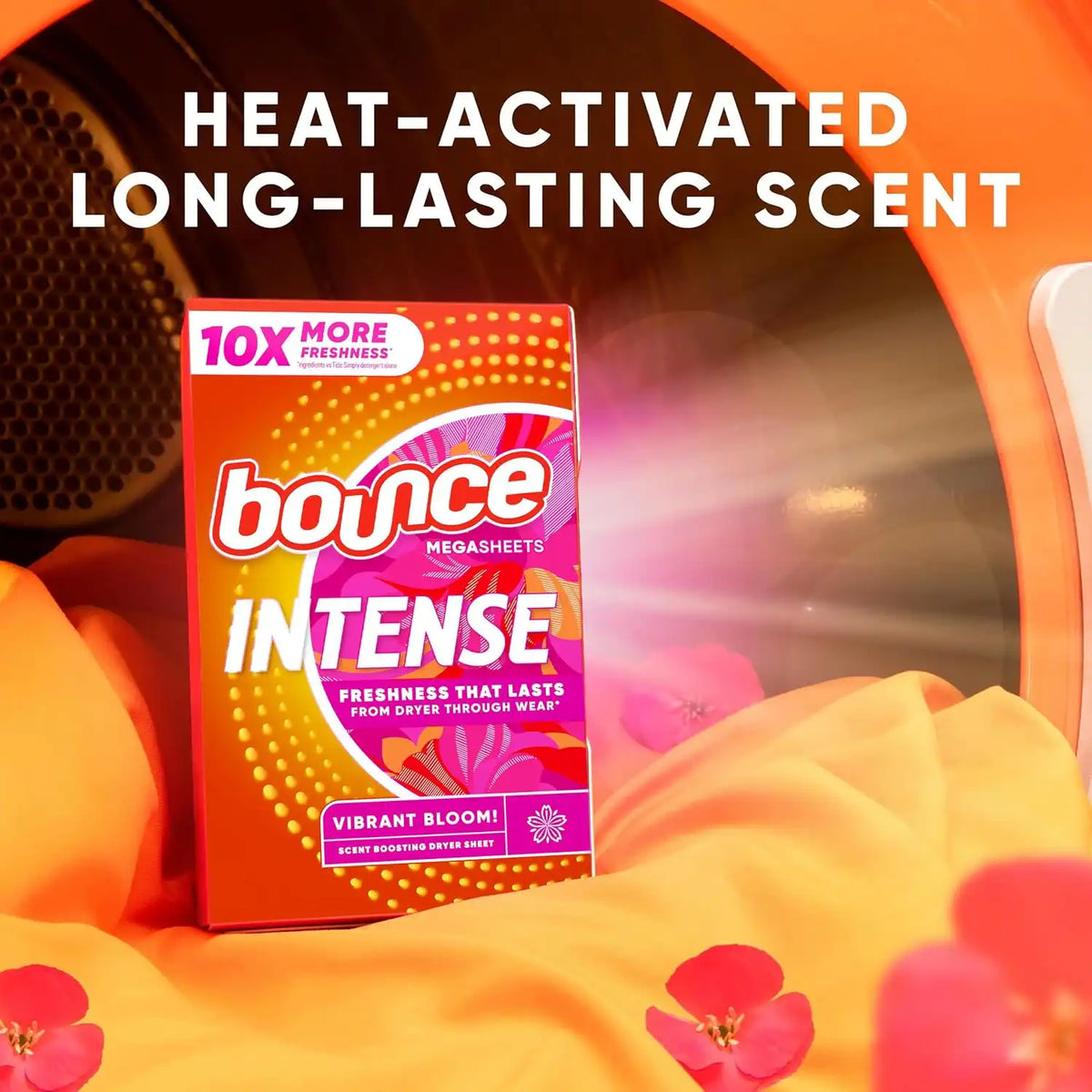 Bounce Intense Dryer Sheets, 80 count, Vibrant Bloom, Scent Boosting Dryer Sheet Formulated to Fight Wrinkles and Static