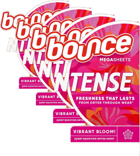 Bounce Intense Dryer Sheets, Vibrant Bloom, Scent Boosting Dryer Sheet Formulated to Fight Wrinkles and Static, 80 Count (Pack of 4)