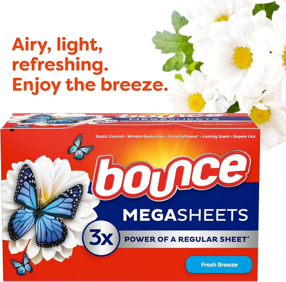 Bounce WrinkleGuard Mega Fabric Softener Dryer Sheets, Wrinkle Release with Outdoor Fresh Scent, 130 ct