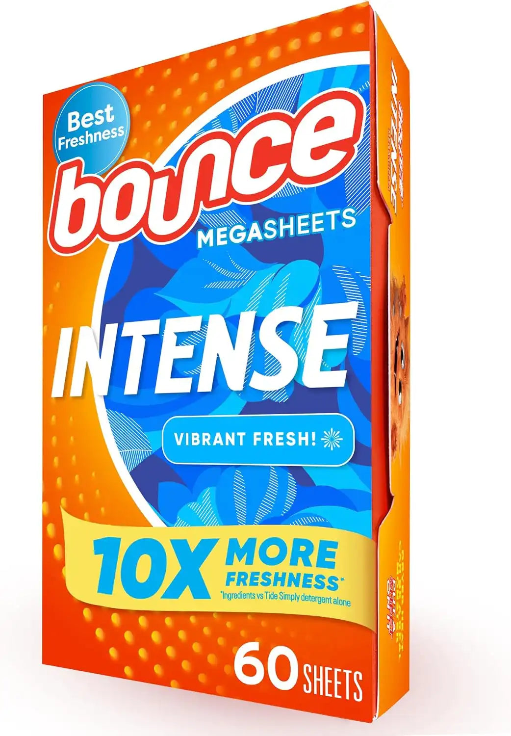 Bounce Intense Dryer Sheets, 60 count, Vibrant Fresh, Scent Boosting Dryer Sheet Formulated to Fight Wrinkles and Static