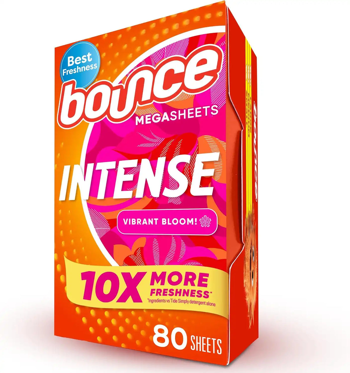 Bounce Intense Dryer Sheets, 80 count, Vibrant Bloom, Scent Boosting Dryer Sheet Formulated to Fight Wrinkles and Static