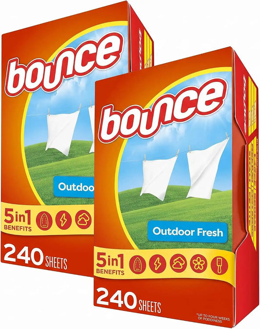 Bounce Dryer Sheets, Outdoor Fresh, 480 Count | Static Control | Wrinkle Fighters | 2 Packs of 240