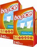 Bounce Dryer Sheets, Outdoor Fresh, 480 Count | Static Control | Wrinkle Fighters | 2 Packs of 240