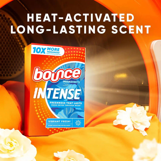Bounce Intense Dryer Sheets, 60 count, Vibrant Fresh, Scent Boosting Dryer Sheet Formulated to Fight Wrinkles and Static