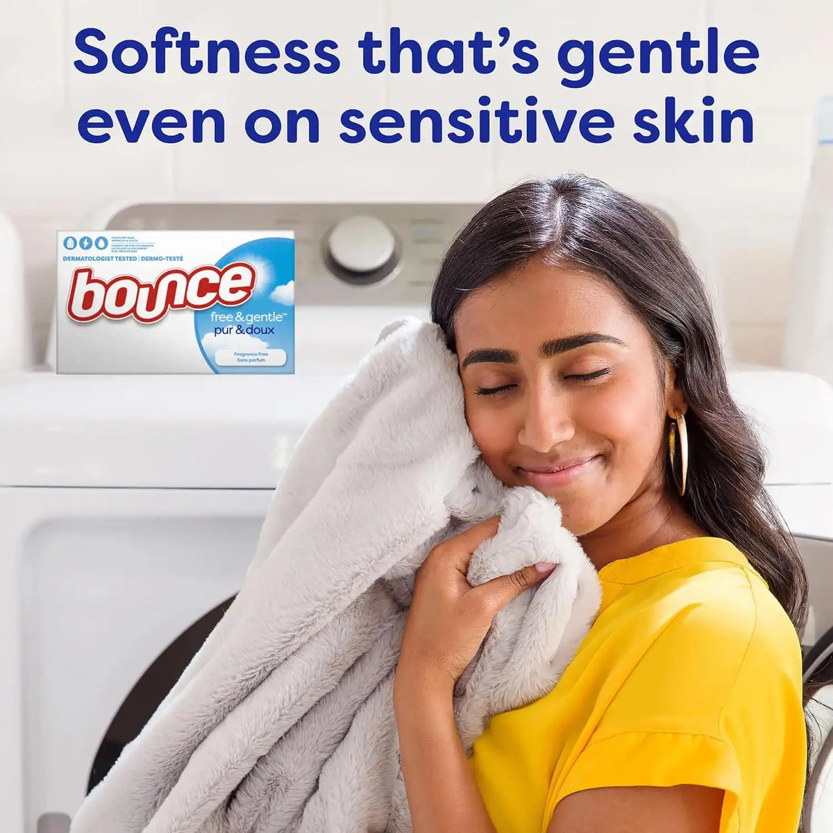 Bounce Dryer Sheets Laundry Fabric Softener, Free & Gentle, 240 Count, White
