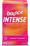 Bounce Intense Dryer Sheets, Vibrant Bloom, 60 Count, Scent Boosting Dryer Sheet (Pack of 6)