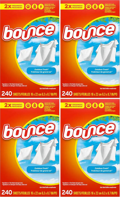Bounce Fabric Softener Sheets,Outdoor Fresh Scent,240 Count (Pack of 4)