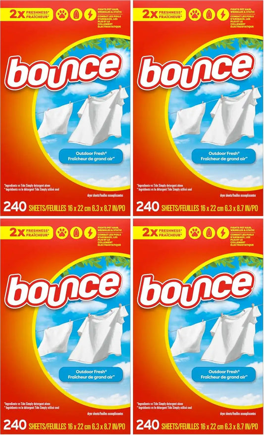 Bounce Fabric Softener Sheets,Outdoor Fresh Scent,240 Count (Pack of 4)