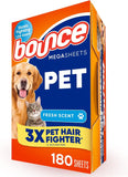 Bounce Pet Hair and Lint Guard Mega Dryer Sheets with 3X Pet Hair Fighters, Fresh Scent, 180 Count