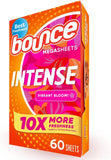 Bounce Intense Dryer Sheets, 60 count, Vibrant Bloom, Scent Boosting Dryer Sheet Formulated to Fight Wrinkles and Static