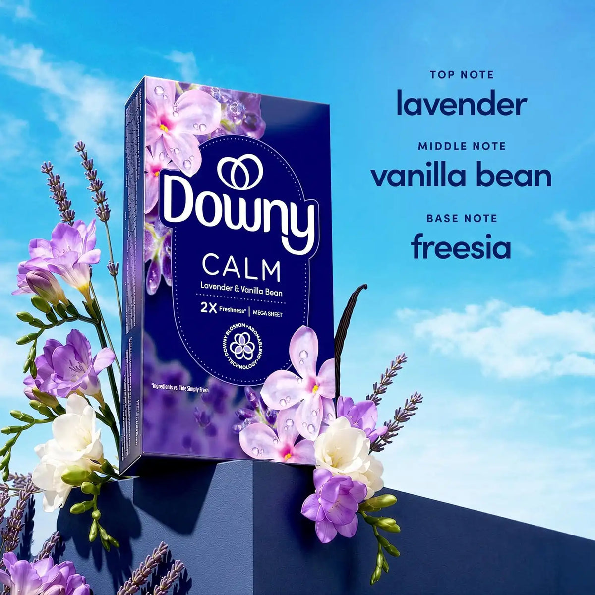 Downy CALM, Mega Dryer Sheets, Laundry Fabric Softener, Lavender and Vanilla Bean, 180 Count