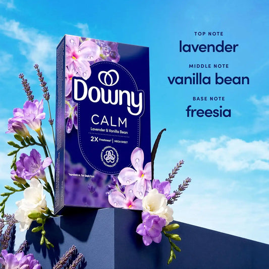 Downy CALM, Mega Dryer Sheets, Laundry Fabric Softener, Lavender and Vanilla Bean, 180 Count