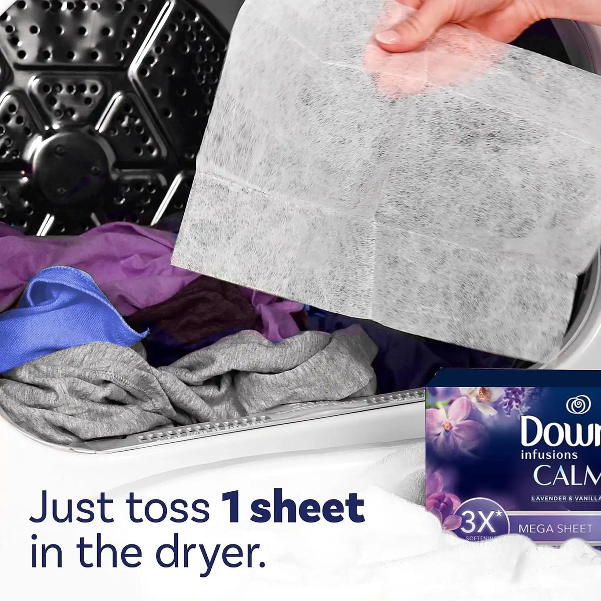 Downy Calm Mega Dryer Sheets, Large Fabric Softener Sheets for Laundry, Static Guard & Softness Boost, Laundry Dryer and Fabric_Sheets, 180 Count (Pack of 3)