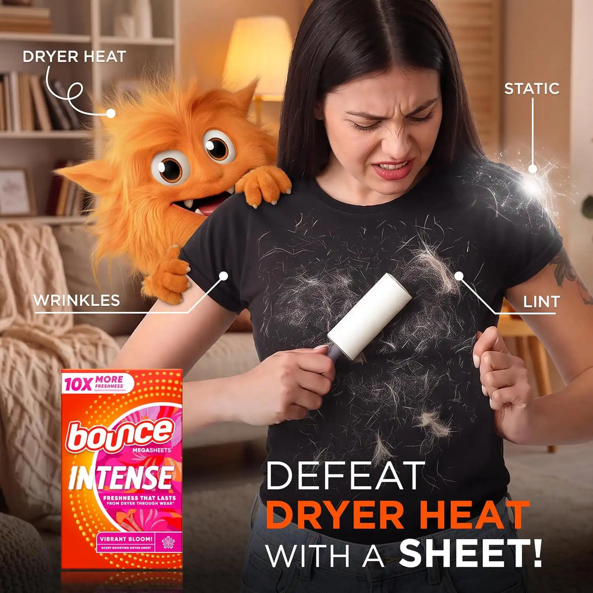 Bounce Intense Dryer Sheets, 60 count, Vibrant Bloom, Scent Boosting Dryer Sheet Formulated to Fight Wrinkles and Static