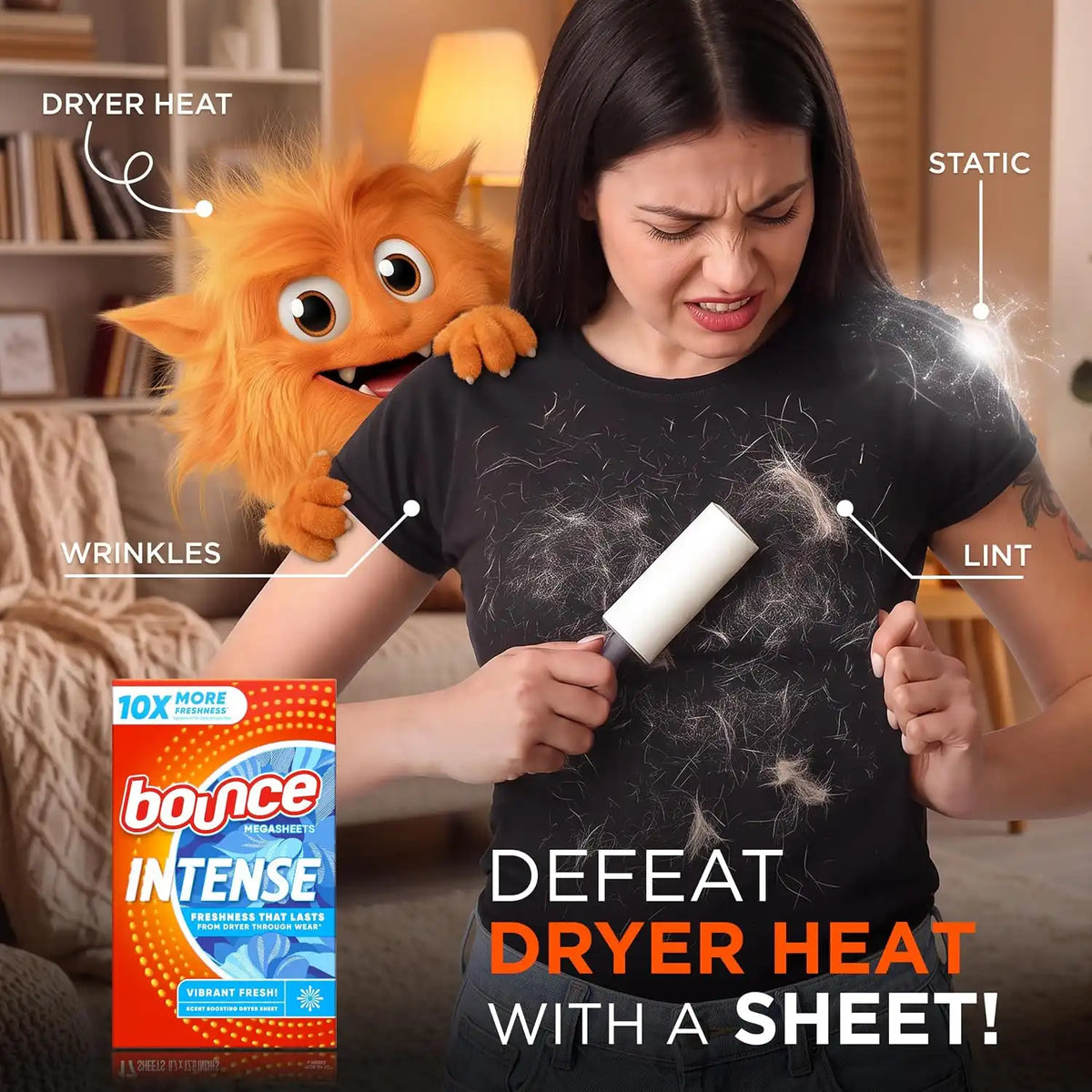 Bounce Intense Dryer Sheets, 60 count, Vibrant Fresh, Scent Boosting Dryer Sheet Formulated to Fight Wrinkles and Static