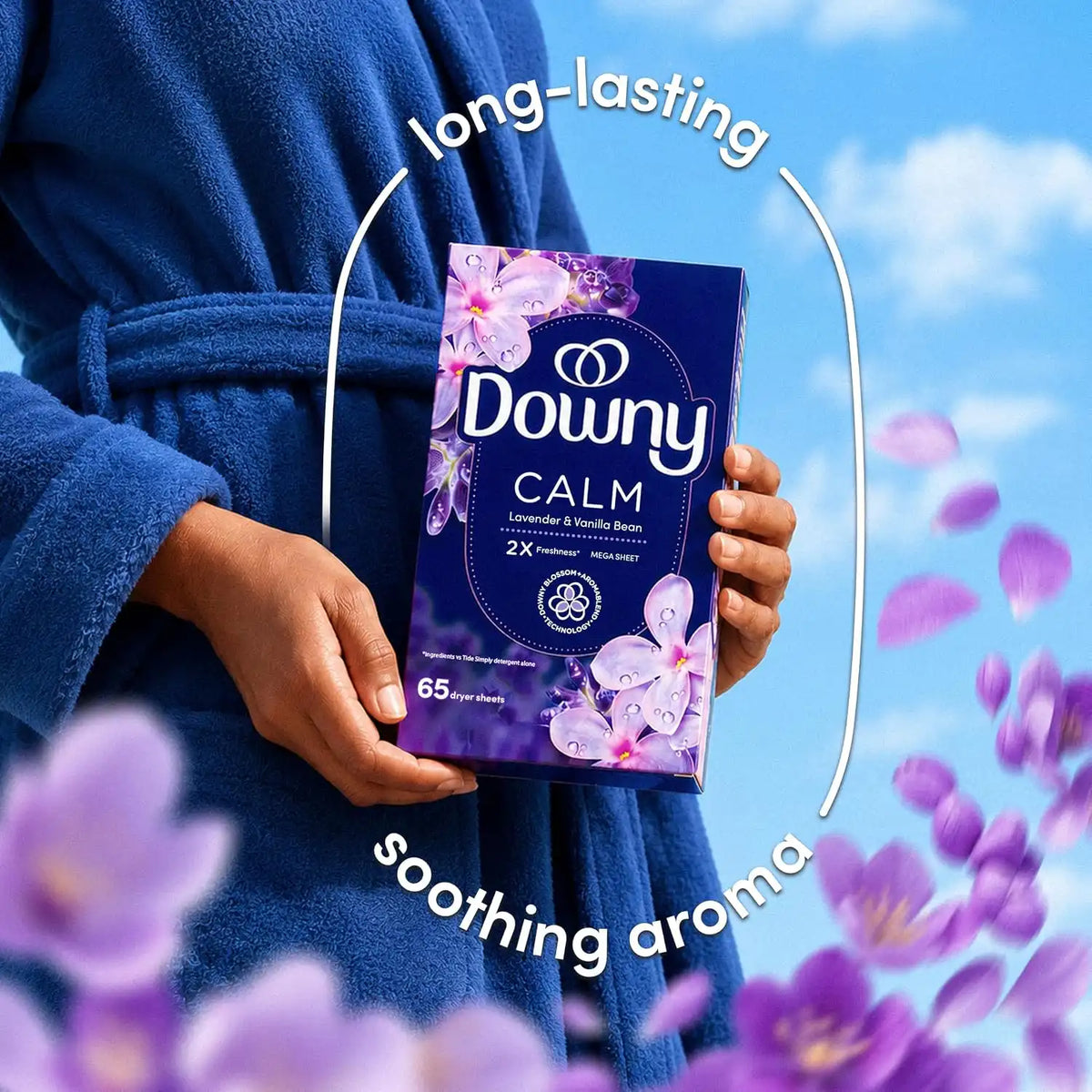 Downy CALM, Mega Dryer Sheets, Laundry Fabric Softener, Lavender and Vanilla Bean, 180 Count