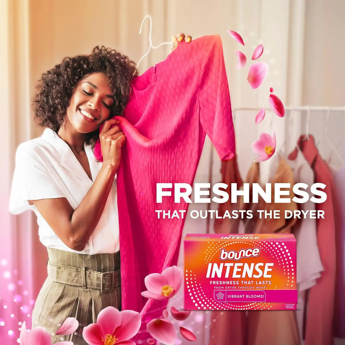 Bounce Intense Dryer Sheets, Vibrant Bloom, Scent Boosting Dryer Sheet Formulated to Fight Wrinkles and Static, 80 Count (Pack of 4)