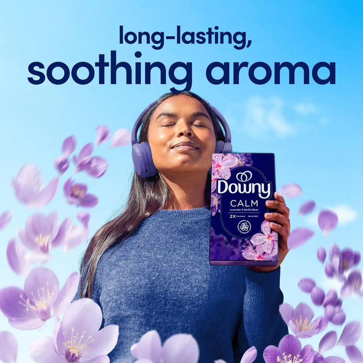 Downy CALM, Mega Dryer Sheets, Laundry Fabric Softener, Lavender and Vanilla Bean, 180 Count