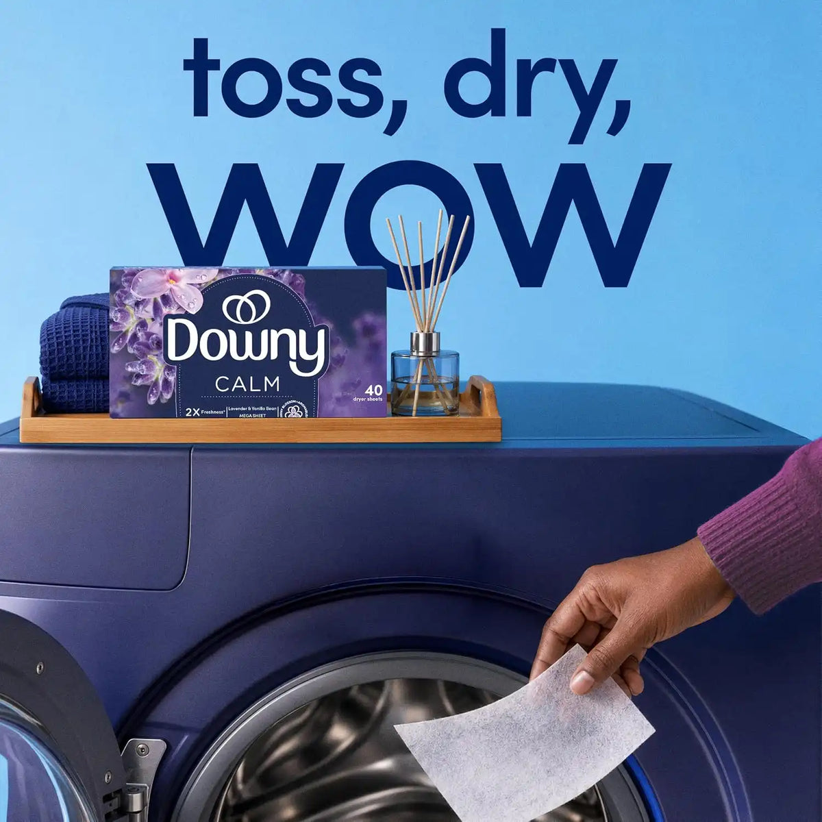 Downy CALM, Mega Dryer Sheets, Laundry Fabric Softener, Lavender and Vanilla Bean, 180 Count